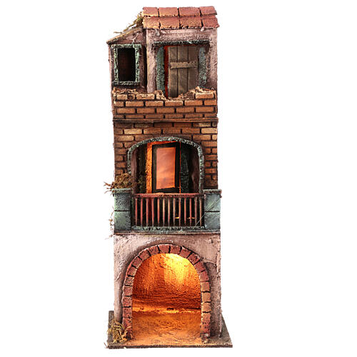 Casa de tijolos três andares 40x15x15 cm presépio napolitano 8 cm 1