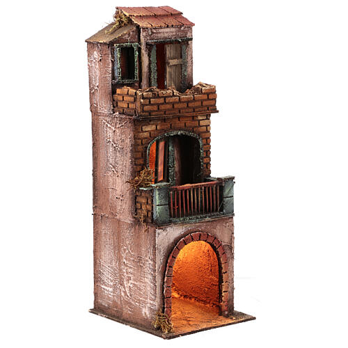 Casa de tijolos três andares 40x15x15 cm presépio napolitano 8 cm 3