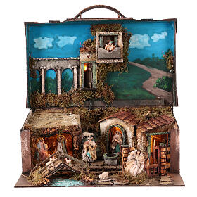 Suitcase with complete nativity 6 cm Neapolitan statues 30x35x30 cm
