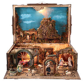 Big suitcase with complete Neapolitan Nativity Scene of 6 cm characters, 55x60x60 cm