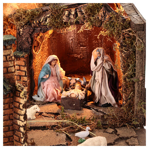 Maleta grande completa con pesebre napolitano con estatuas de 6 cm 55x60x60 cm 4