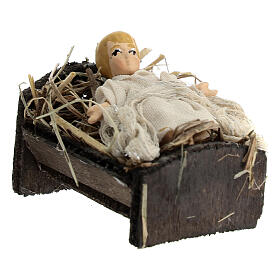 Jesuskind in Holzwiege, neapolitanischer Stil, für 10 cm Krippe