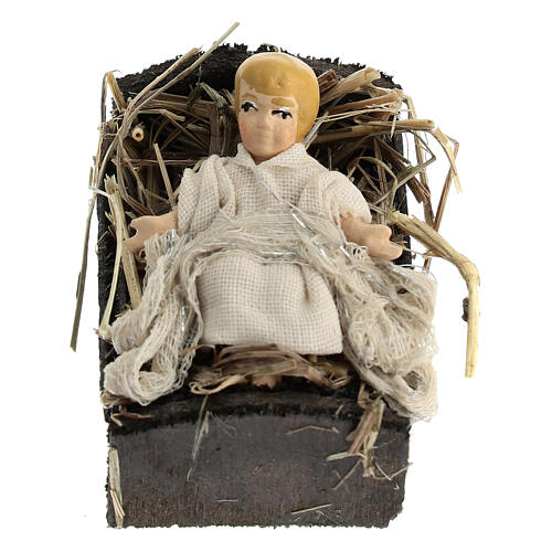 Baby Jesus figurine in manger Neapolitan nativity 10 cm terracotta 1