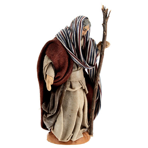 St Joseph with his stick for 10 cm Neapolitan Nativity Scene, terracotta 3