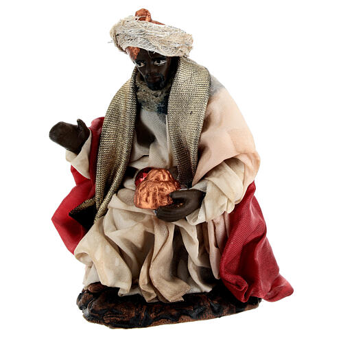 Moor Wise Man on his knees for 10 cm Neapolitan Nativity Scene, terracotta 1