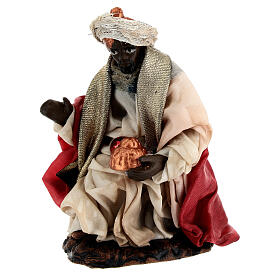 Re Magio moro inginocchiato presepe terracotta 10 cm napoletano