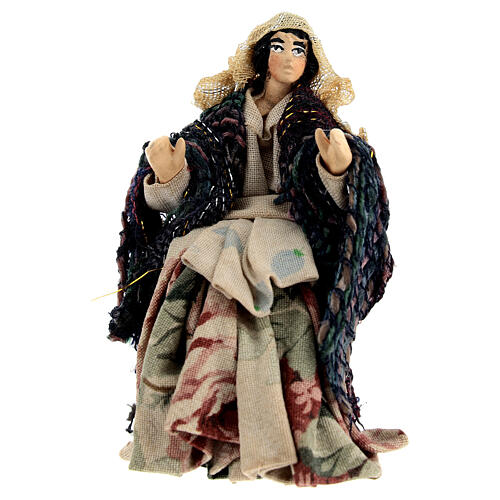 Woman sitting on a stool, 10 cm terracotta Neapolitan Nativity Scene 1