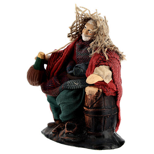 Old drinker with a flask of wine by a barrel, 10 cm terracotta Neapolitan Nativity Scene 2