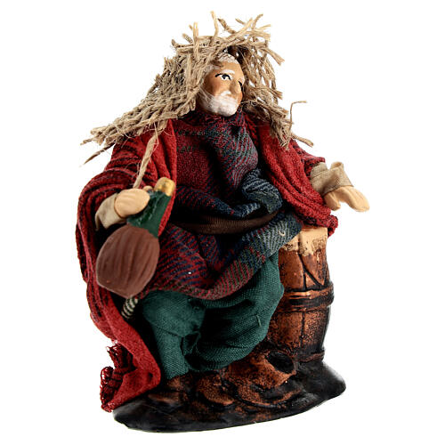 Old drinker with a flask of wine by a barrel, 10 cm terracotta Neapolitan Nativity Scene 3