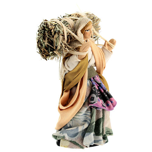 Donna con paglia presepe 10 cm stile tradizionale napoletano 3
