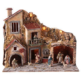 Stable for 12 cm Neapolitan Nativity Scene with fountain, 45x25x30 cm