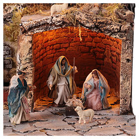 Stable for 12 cm Neapolitan Nativity Scene with fountain, 45x25x30 cm