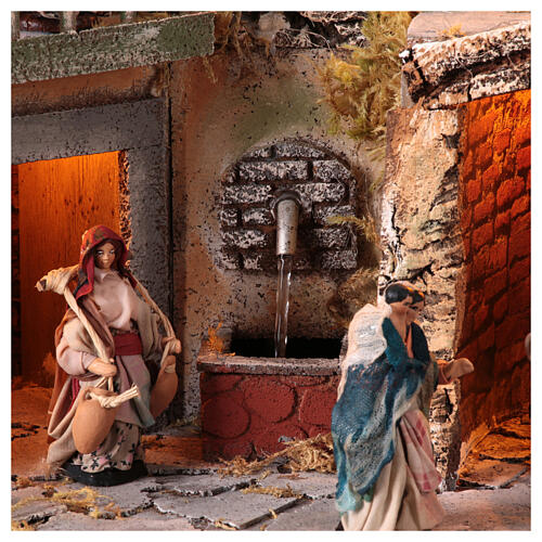 Stable for 12 cm Neapolitan Nativity Scene with fountain, 45x25x30 cm 4