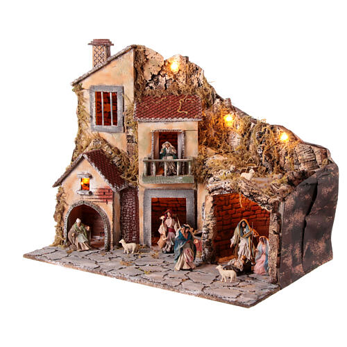 Cabane crèche napolitaine 12 cm avec fontaine 45x25x30 cm 3