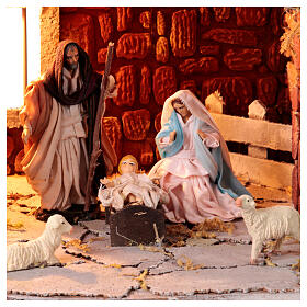 Brick stable with fountain for 12 cm Neapolitan Nativity Scene, 40x25x30 cm