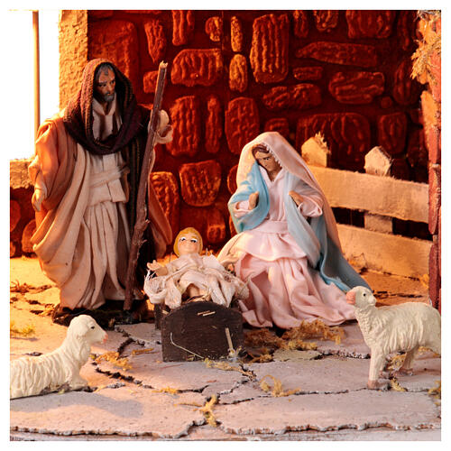 Brick stable with fountain for 12 cm Neapolitan Nativity Scene, 40x25x30 cm 2