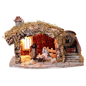 Cabane crèche napolitaine 12 cm avec effet briques et fontaine 40x25x30 cm