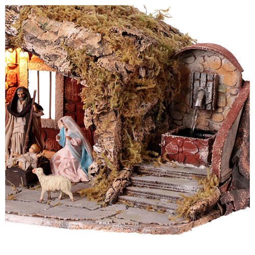 Cabane crèche napolitaine 12 cm avec effet briques et fontaine 40x25x30 cm 4