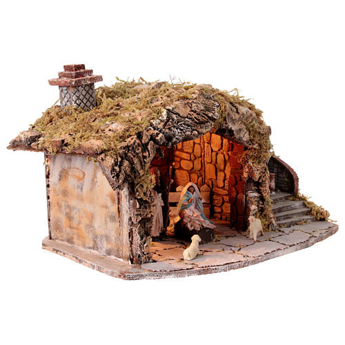 Cabane crèche napolitaine 12 cm avec effet briques et fontaine 40x25x30 cm 5