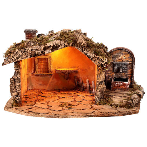 Cabane crèche napolitaine 12 cm avec effet briques et fontaine 40x25x30 cm 6