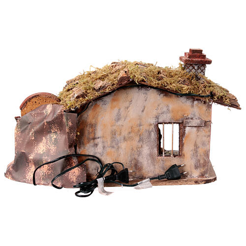 Cabane crèche napolitaine 12 cm avec effet briques et fontaine 40x25x30 cm 7