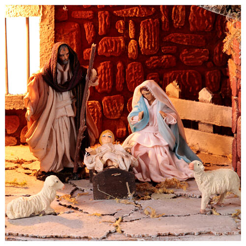 Neapolitan Nativity Scene with fountain bricks 12 cm 40x25x30 cm 2