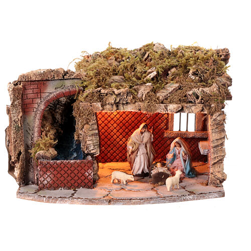 Nativity scene stable with waterfall complete 10 cm 30x40x30 cm 1
