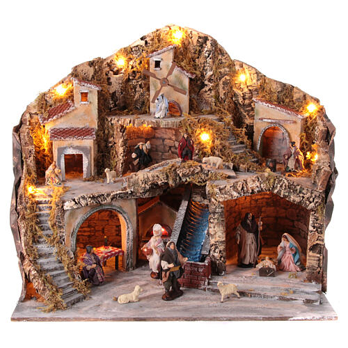 Borgo presepe napoletano mulino a vento 12 cm 55x60x40 cm 1