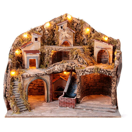 Borgo presepe napoletano mulino a vento 12 cm 55x60x40 cm 7