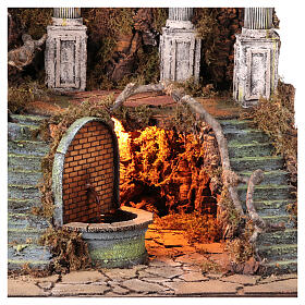 Neapolitan Nativity Scene village with columns and fountain, 18 cm characters, 90x100x50 cm