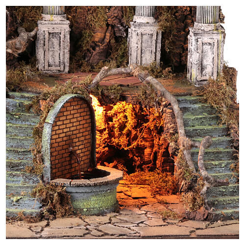 Neapolitan Nativity Scene village with columns and fountain, 18 cm characters, 90x100x50 cm 2