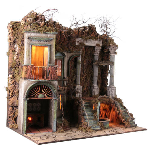 Neapolitan Nativity Scene village with columns and fountain, 18 cm characters, 90x100x50 cm 5