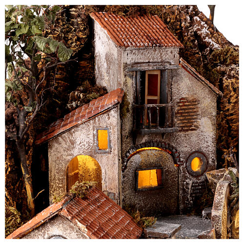 Krippenszenerie, Dorf vor Felswand, mit Brunnen und Ofen, neapolitanischer Stil, für 10 cm Krippe, 100x90x70 cm 4