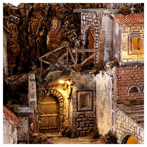 Krippenszenerie, Dorf vor Felswand, mit Brunnen und Ofen, neapolitanischer Stil, für 10 cm Krippe, 100x90x70 cm 7