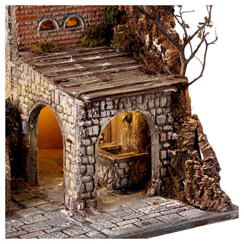 Krippenszenerie, Dorf vor Felswand, mit Brunnen und Ofen, neapolitanischer Stil, für 10 cm Krippe, 100x90x70 cm 8