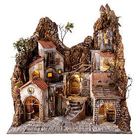 Neapolitan Nativity Scene village for 10 cm characters with oven and fountain, 100x90x70 cm