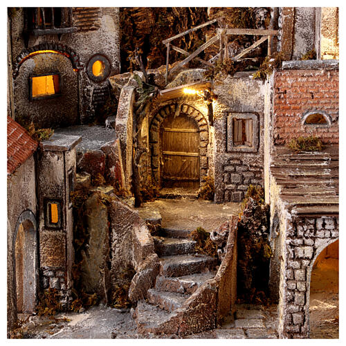 Neapolitan Nativity Scene village for 10 cm characters with oven and fountain, 100x90x70 cm 2