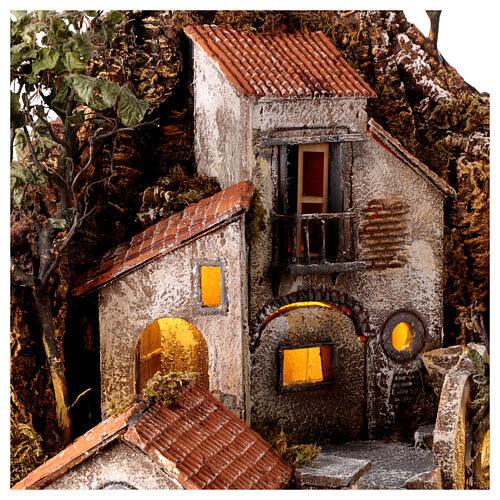 Neapolitan Nativity Scene village for 10 cm characters with oven and fountain, 100x90x70 cm 4