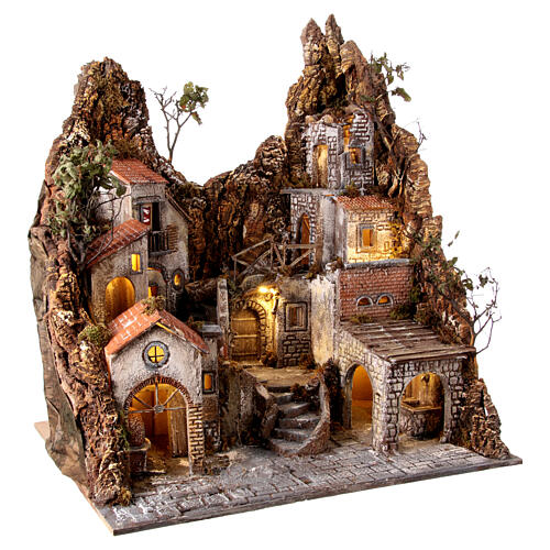 Neapolitan Nativity Scene village for 10 cm characters with oven and fountain, 100x90x70 cm 5