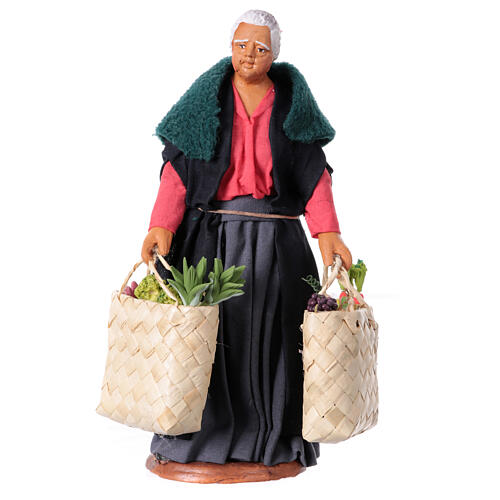 Ältere Frau mit Einkaufstaschen, neapolitanischer Stil, für 15 cm Krippe 1