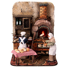 Kitchen scene with pizza, bread and oven for Neapolitan Nativity Scene, 25x20x20 cm