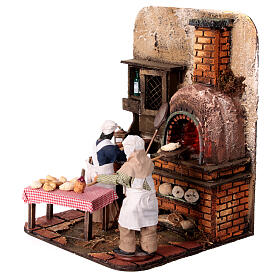 Kitchen scene with pizza, bread and oven for Neapolitan Nativity Scene, 25x20x20 cm