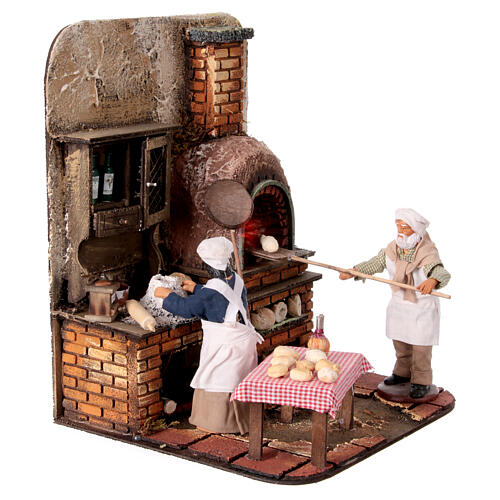 Scena Presepe Napoletano cucina pane pizza fuoco 25x20x20 cm 4
