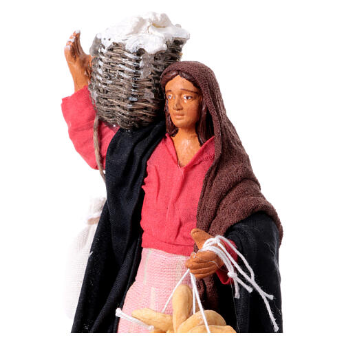 Woman with basket of ricotta and taralli for 13 cm Neapolitan Nativity Scene 2