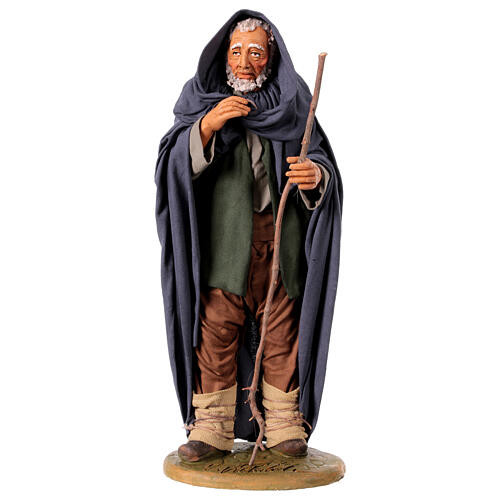 Älterer Mann mit Mantel und Stock, neapolitanischer Stil, für 30 cm Krippe 1