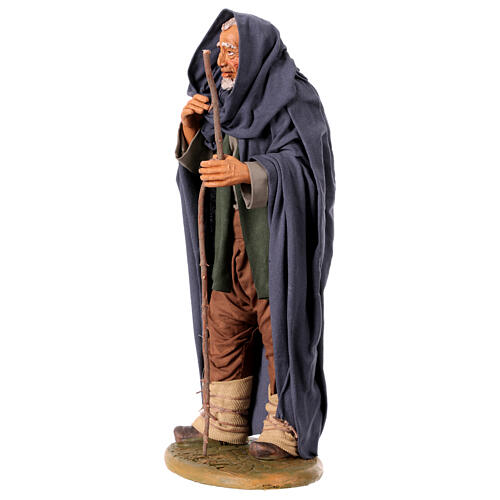 Älterer Mann mit Mantel und Stock, neapolitanischer Stil, für 30 cm Krippe 3