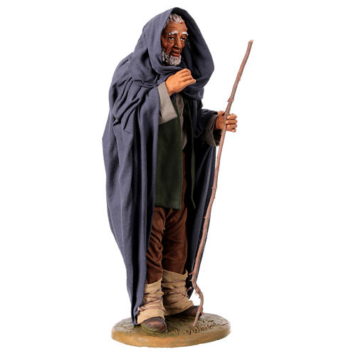 Älterer Mann mit Mantel und Stock, neapolitanischer Stil, für 30 cm Krippe 5