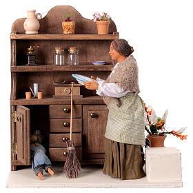 Woman with plate and dresser for 30 cm animated Nativity Scene, 30x20x30 cm