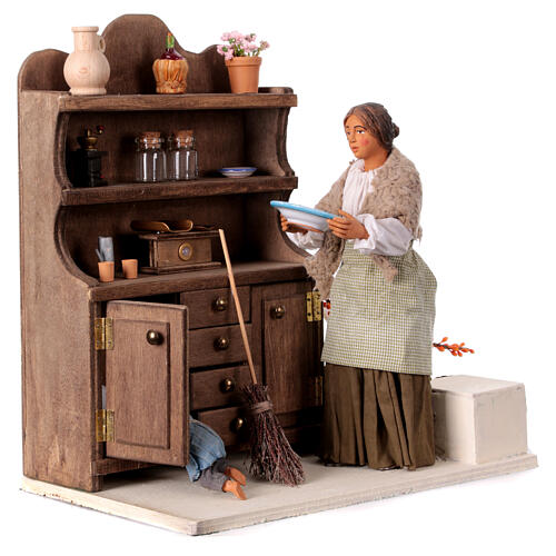 Woman with plate and dresser for 30 cm animated Nativity Scene, 30x20x30 cm 2