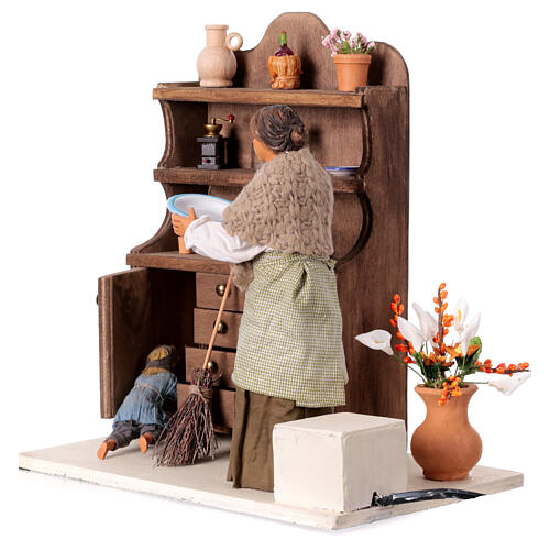 Woman with plate and dresser for 30 cm animated Nativity Scene, 30x20x30 cm 4